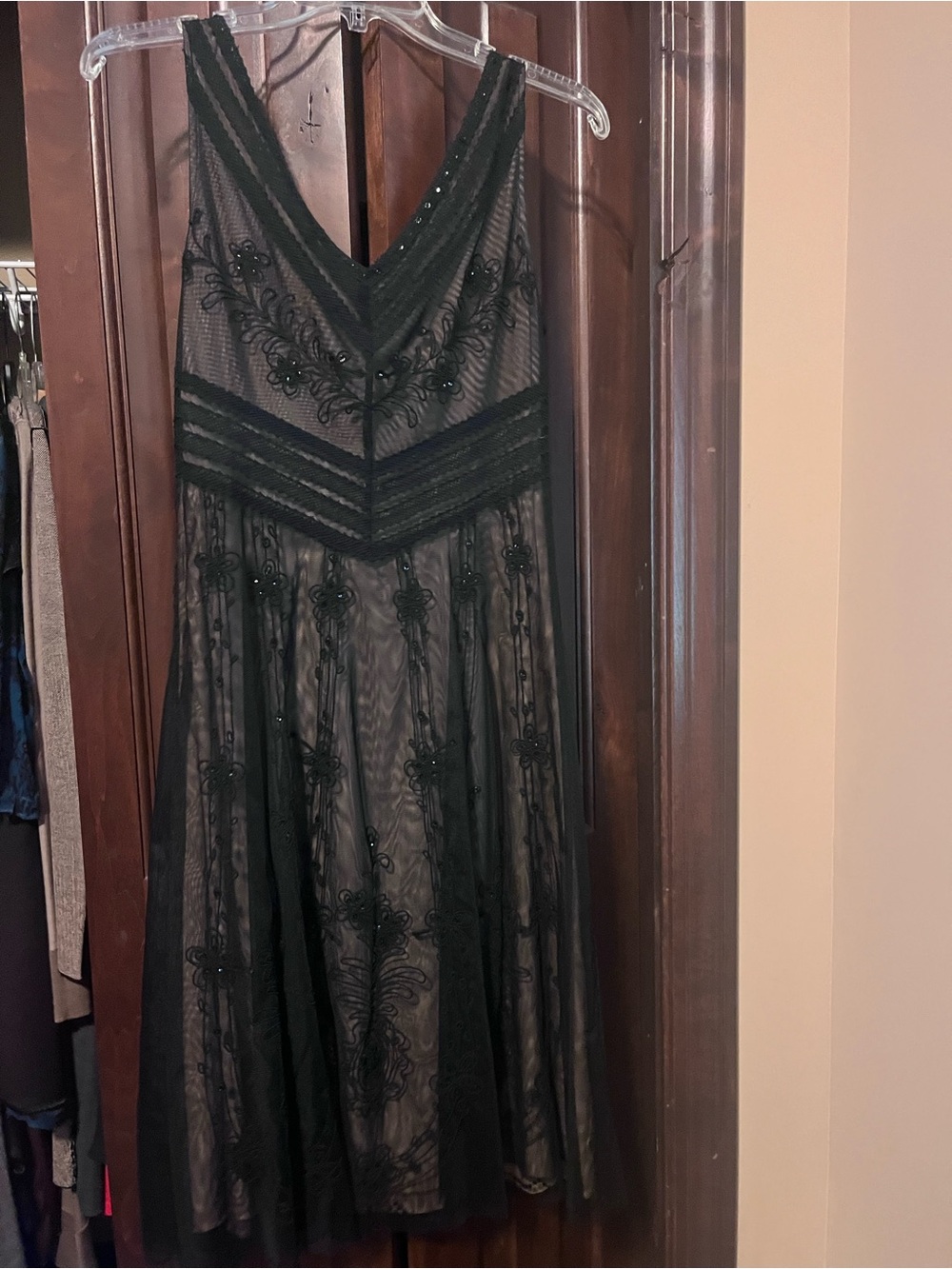 BCBGMaxAzria Black Embroidered V-Neck Midi Dress
